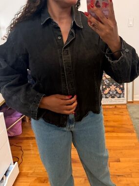 GAP Black Washed Barrel Sleeve Denim Shirt